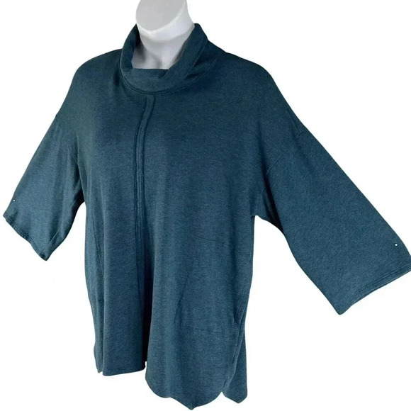 J Jill PURE JILL Womens M RELAXED Fit 3/4 Sleeve Blue PONCHO Tunic Cowl Neck - Picture 5 of 16